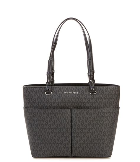 michael kors bedford top zip pocket tote black|Michael Kors pebble leather tote.